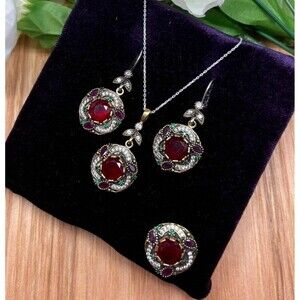 925 Sterling Silver Turkish Vintage Jewelry Set  for Women,NEW,Antique,Handmade